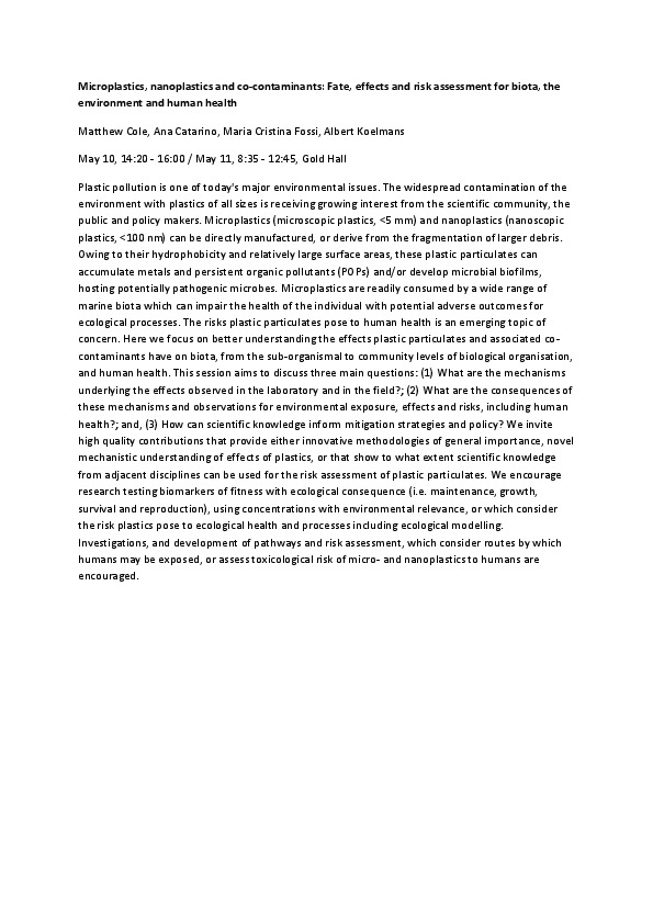 SETAC 2017 - Pollutants sorbed on microplastics collected during the R4WO 2015 are toxic to fish