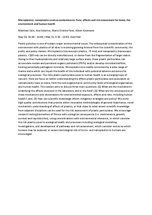 SETAC 2017 - Pollutants sorbed on microplastics collected during the R4WO 2015 are toxic to fish