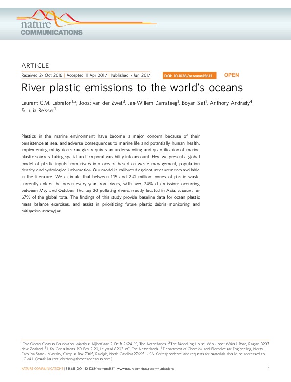 River plastic emissions to the world's oceans
