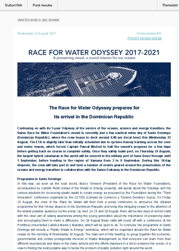 The Race for Water Odyssey prepares for its arrival in the Dominican Republic
