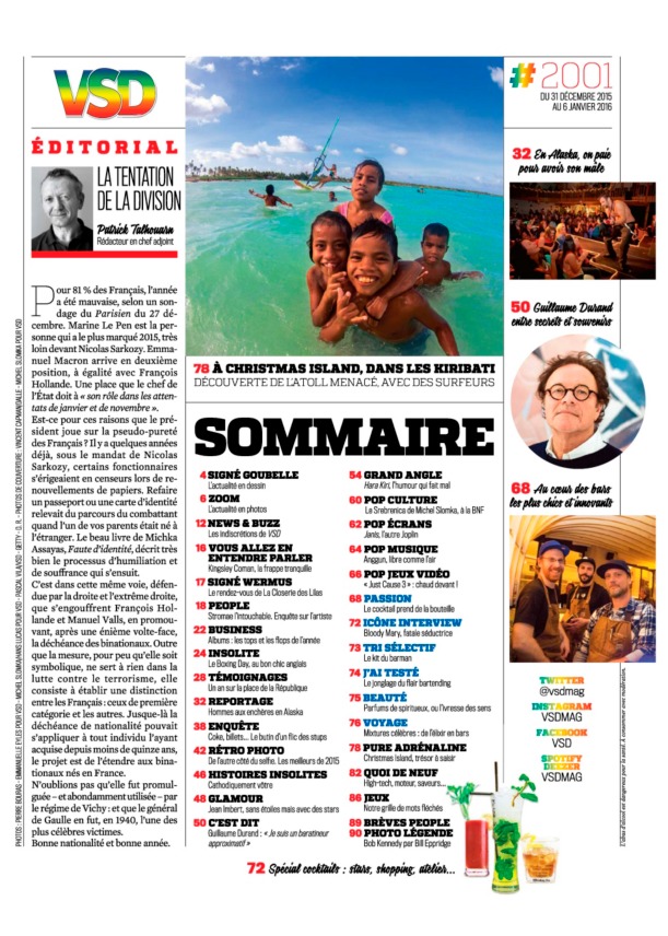 Our Kiribati story in France's weekly VSD this week January 1st 2106.