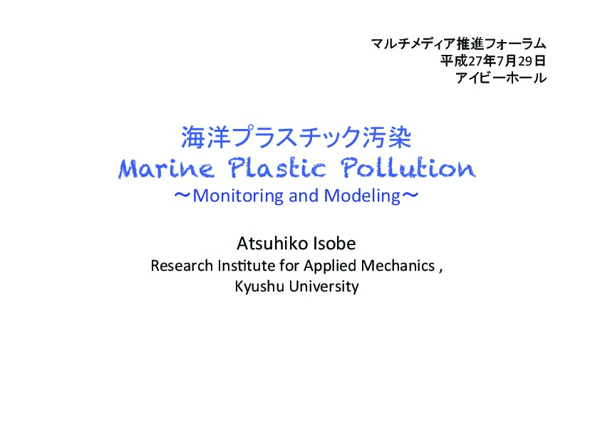 Marine Plastic Pollution - Monitoring and Modelling