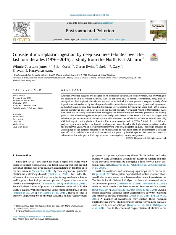 Consistent microplastic ingestion by deep-sea invertebrates over the last four decades (1976-2015)