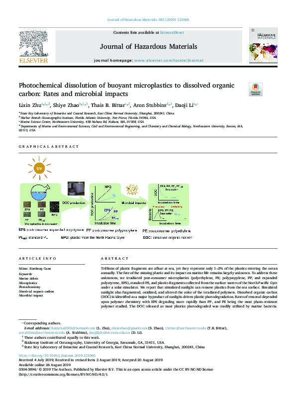 Photochemical Dissolution of Buoyant Microplastics to Dissolved Organic Carbon